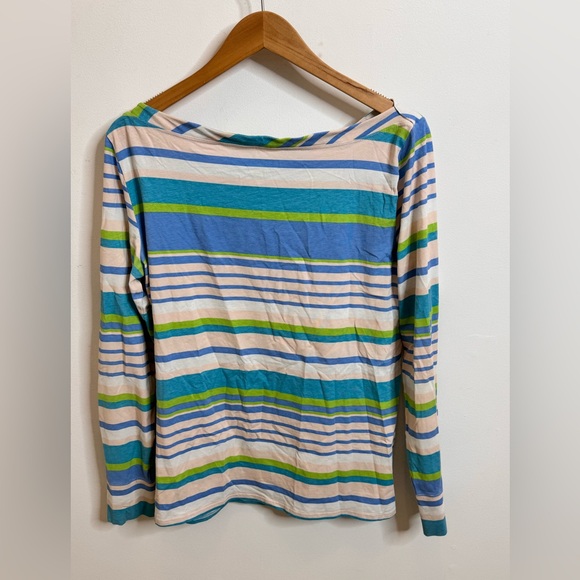 Lilly Pulitzer Blue Green Cream Striped Long Sleeve Top - Picture 3 of 3